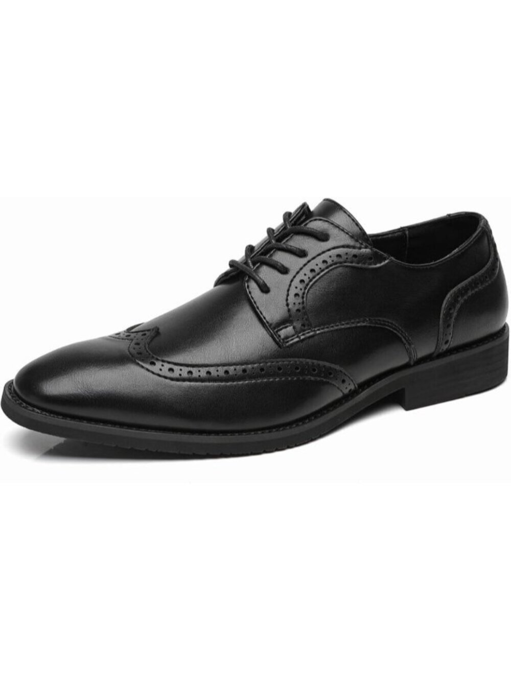 Men Black Leather Burnished Cap Toe Formal Business Brogue Punched Oxford Shoes